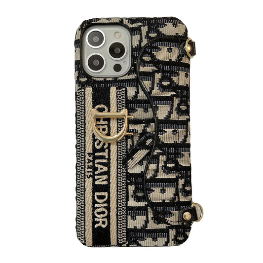 CD Black & Grey Fabric Card Bag Crossbody iPhone Case - Iphonecasehouse