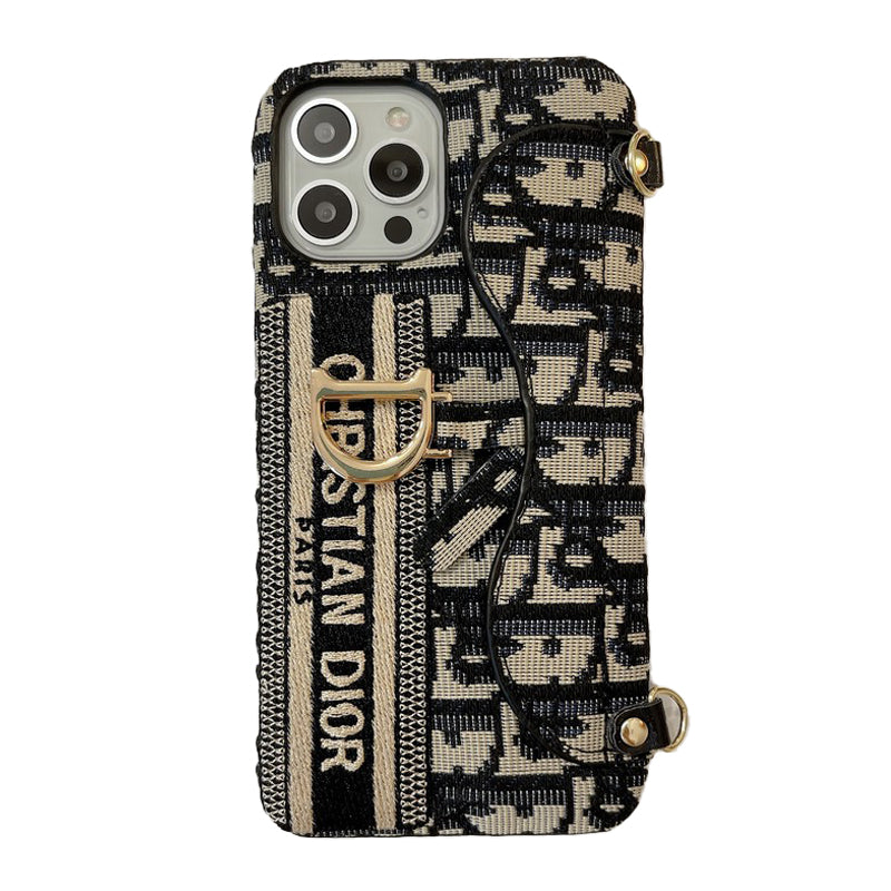CD Black & Grey Fabric Card Bag Crossbody iPhone Case - Iphonecasehouse