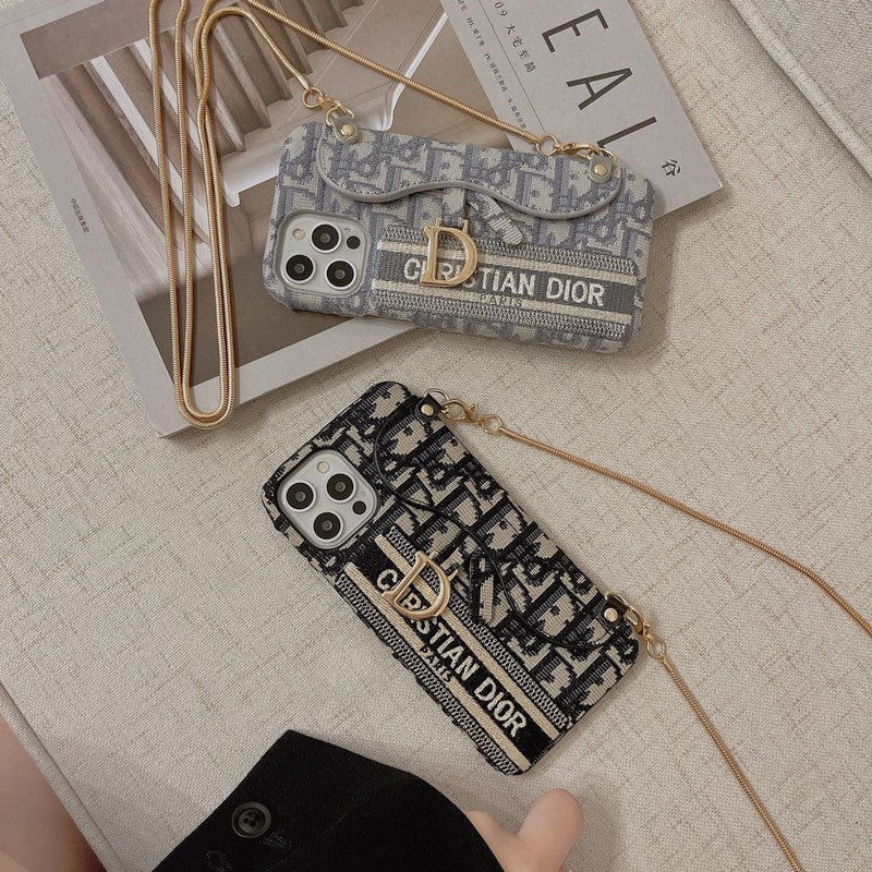 CD Black & Grey Fabric Card Bag Crossbody iPhone Case - Iphonecasehouse