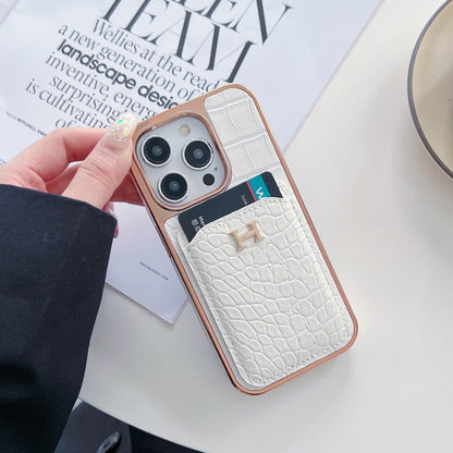 H Rose Gold Leather iPhone Case - Iphonecasehouse