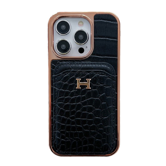 H Rose Gold Leather iPhone Case - Iphonecasehouse