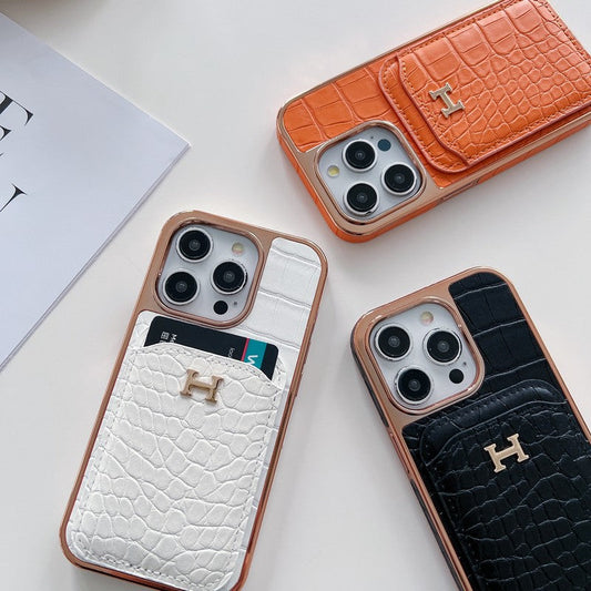 H Rose Gold Leather iPhone Case - Iphonecasehouse