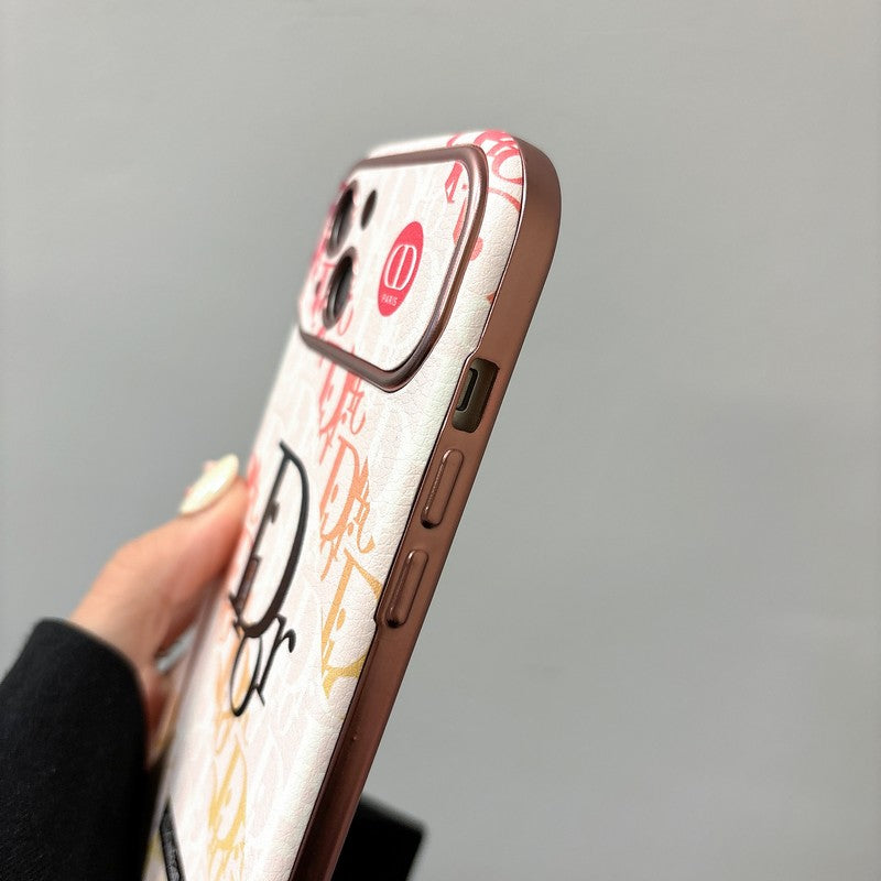 CD White & Brown Color Leather iPhone Case - Iphonecasehouse