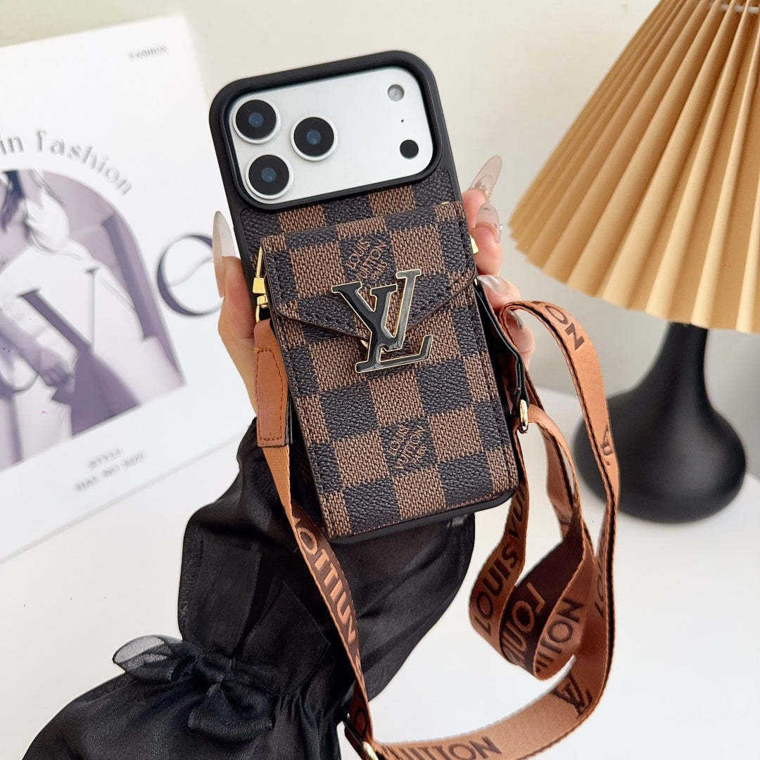 lV Iphone 17 Advanced leather iPhone Case With Card Wallet And Strap
