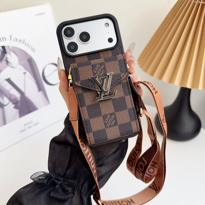 lV Iphone 17 Advanced leather iPhone Case With Card Wallet And Strap