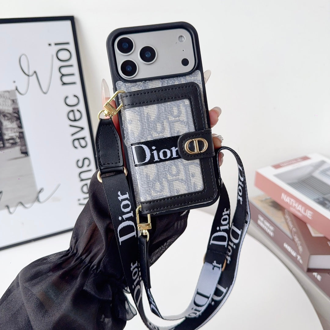 Iphone 17 Dior Advanced leather iPhone Case With Card Wallet And Strap