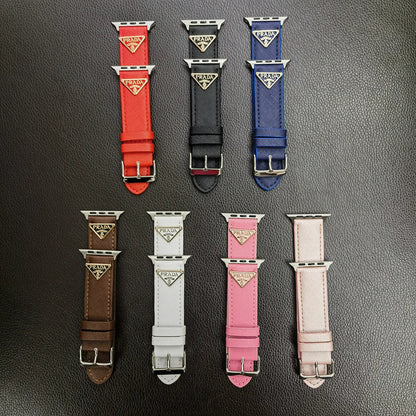 Double Triangle Monogram Label Leather Apple Watch Band - Iphonecasehouse