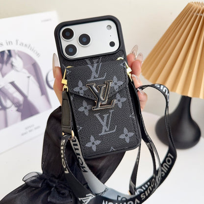 lV Iphone 17 Advanced leather iPhone Case With Card Wallet And Strap