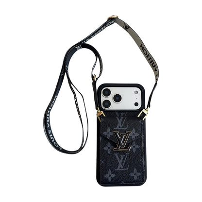lV Iphone 17 Advanced leather iPhone Case With Card Wallet And Strap