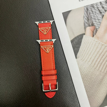 Double Triangle Monogram Label Leather Apple Watch Band - Iphonecasehouse
