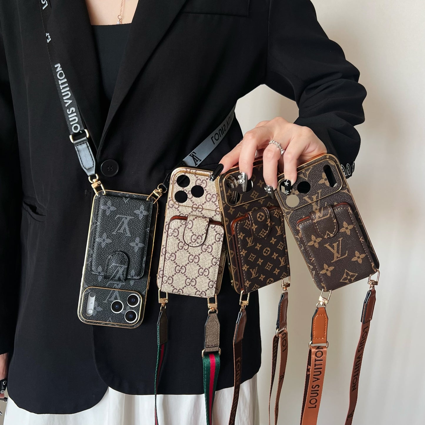 Advanced leather iPhone Case Luxury With Card Wallet And Strap