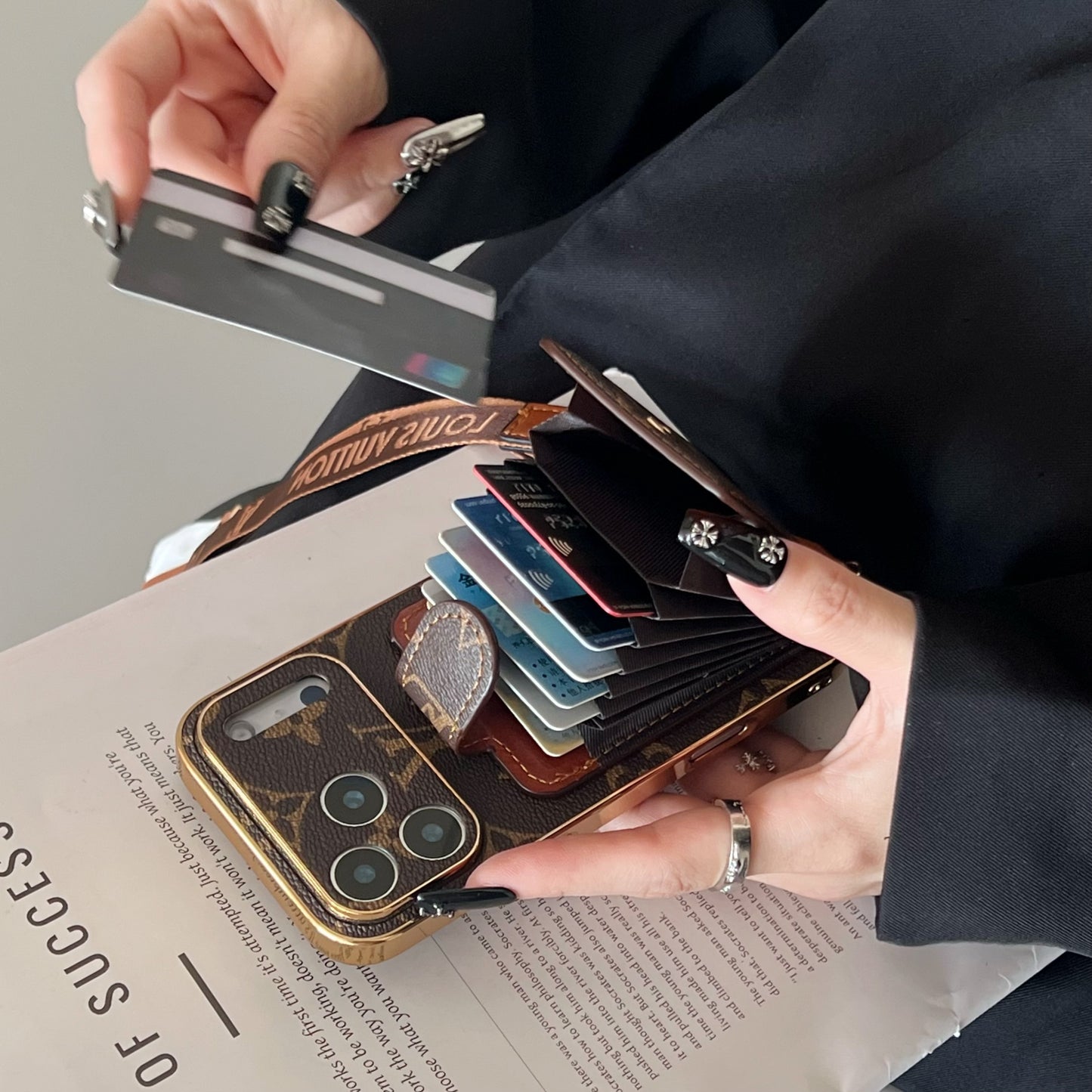 Advanced leather iPhone Case Luxury With Card Wallet And Strap