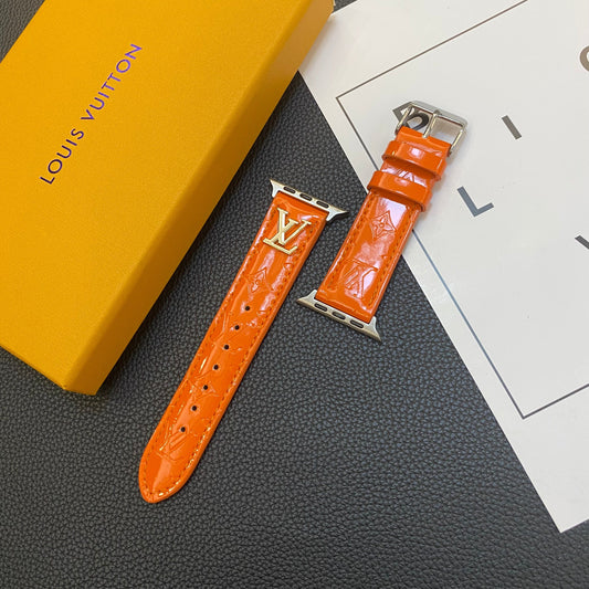 GLOSSY LEATHER APPLE WATCH STRAP LUXURY METAL LOGO - Iphonecasehouse