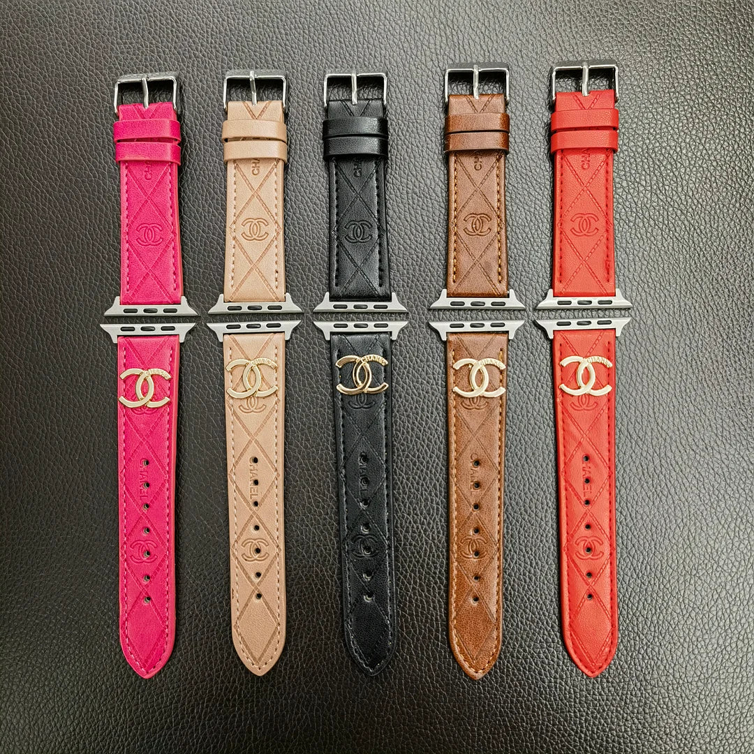 Luxury Gold Monogram 3D Embossed Leather Apple Watch Strap - Iphonecasehouse