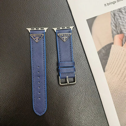 Double Triangle Monogram Label Leather Apple Watch Band - Iphonecasehouse