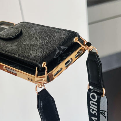 Advanced leather iPhone Case Luxury With Card Wallet And Strap