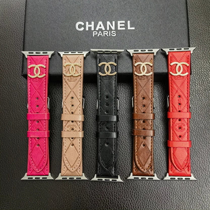 Luxury Gold Monogram 3D Embossed Leather Apple Watch Strap - Iphonecasehouse