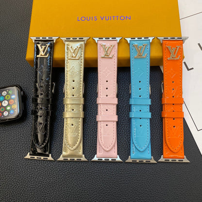 GLOSSY LEATHER APPLE WATCH STRAP LUXURY METAL LOGO - Iphonecasehouse