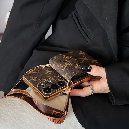 Advanced leather Samsung Case Luxury With Card Wallet And Strap