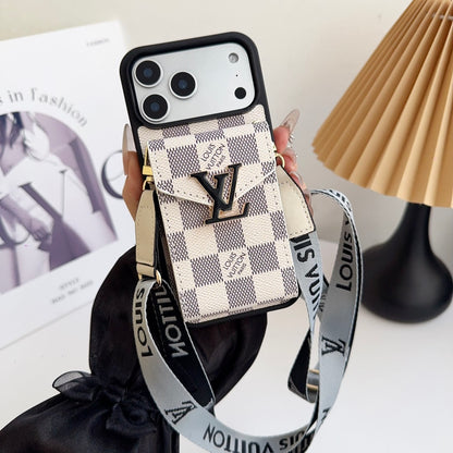 lV Iphone 17 Advanced leather iPhone Case With Card Wallet And Strap