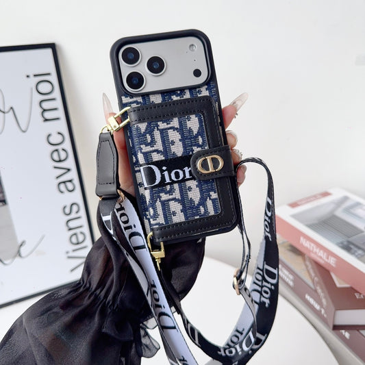 Iphone 17 Dior Advanced leather iPhone Case With Card Wallet And Strap