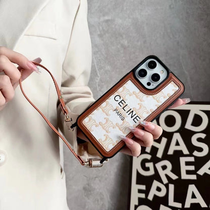 White Celine iPhone Case With Strap-SZ231124 - Iphonecasehouse