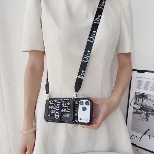 Iphone 17 Dior Advanced leather iPhone Case With Card Wallet And Strap
